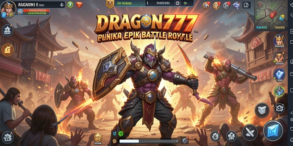 Screenshot utama DRAGON777 menampilkan aksi gameplay Battle Royale yang mendebarkan.