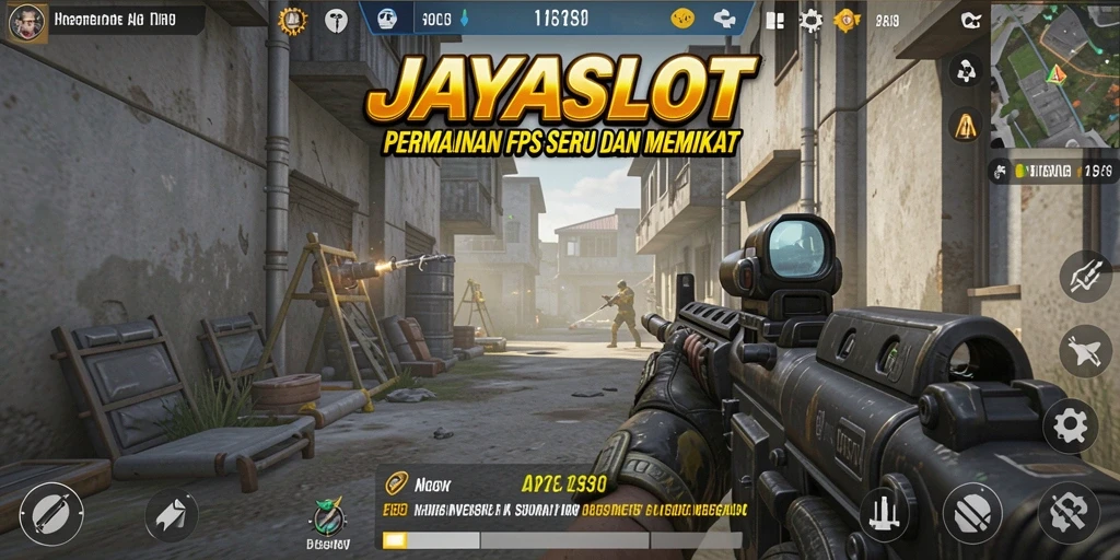 Tampilan gameplay intens JAYASLOT dalam pertempuran FPS.
