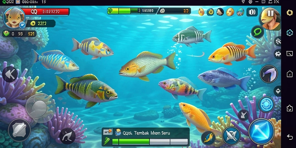 Tampilan gameplay QQ222 menampilkan serunya menembak ikan di laut dalam.