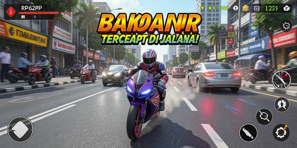 Tangkapan layar yang menunjukkan aksi balapan motor yang intens.